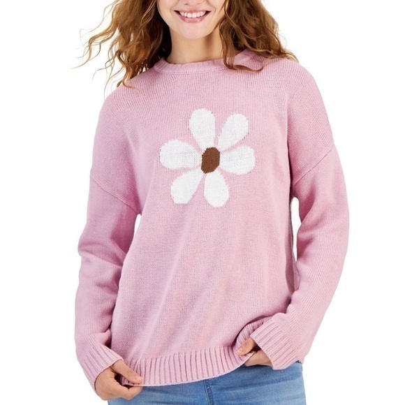 just polly Sweaters - Just Polly' Daisy Graphic Ribbed-Edge Sweater Medium
